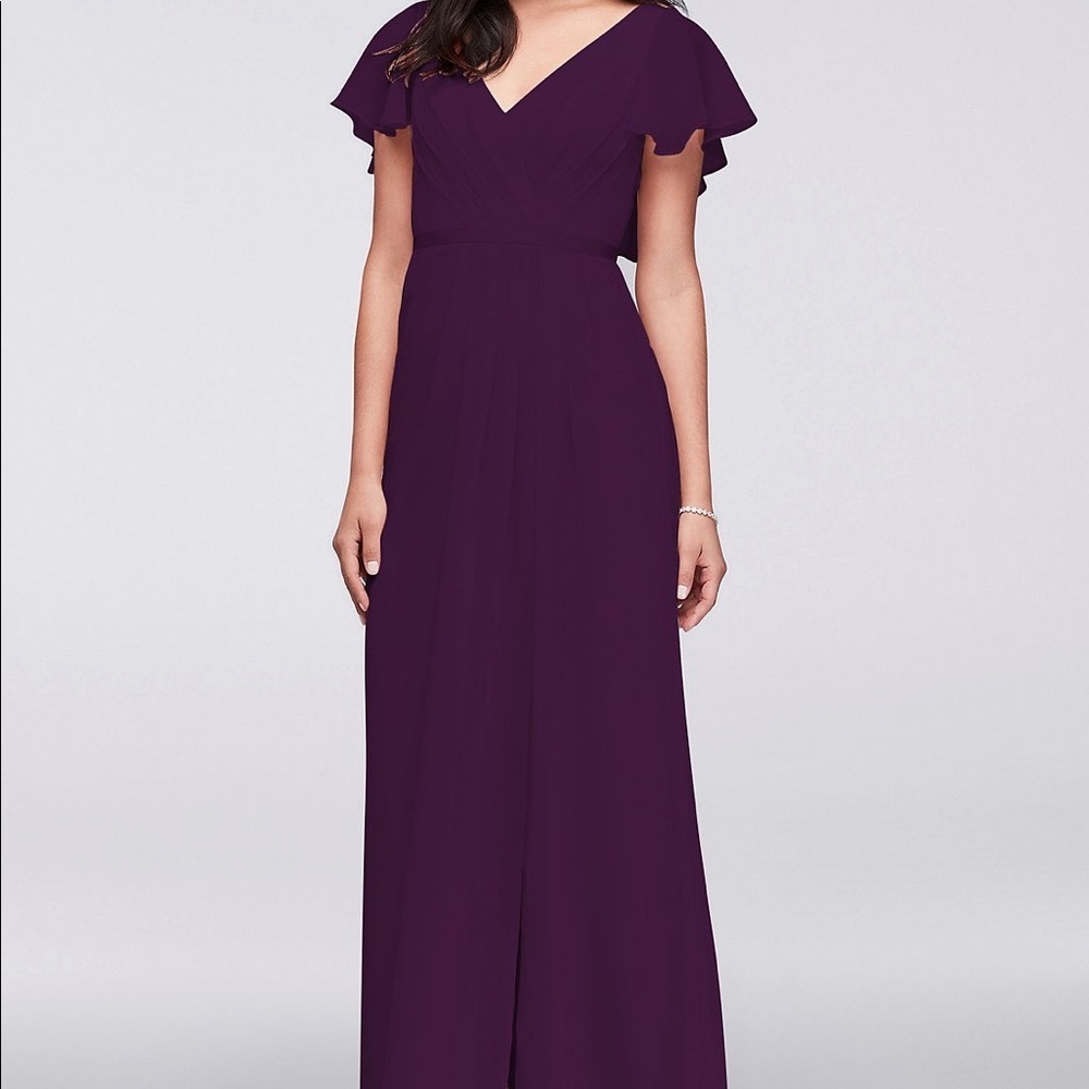 David’s Bridal Flutter Sleeve Chiffon Dress Plum
